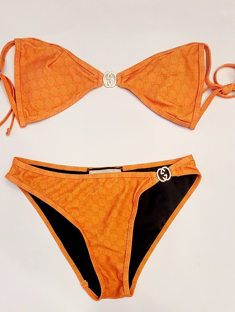 🇮🇹Gucci Orange 🧡Logo-Print Triangle Bikini Set 🩱with GG Accents✨️
